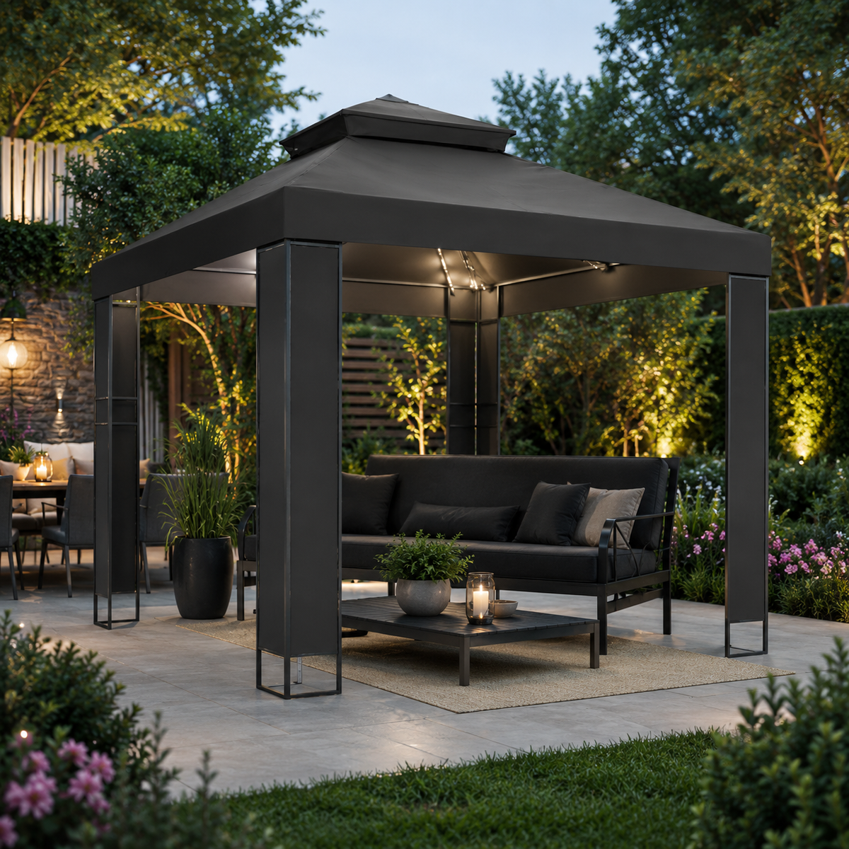 Tonnelle de jardin lumières LED 3x3 m