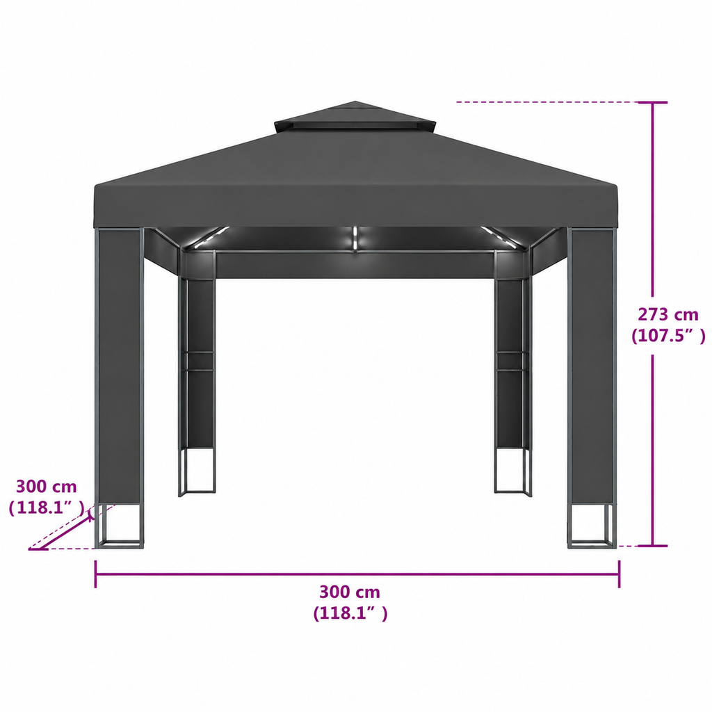 Tonnelle de jardin lumières LED 3x3 m