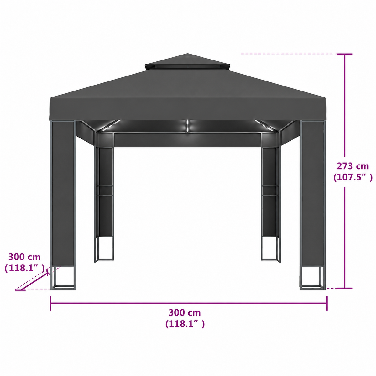 Tonnelle de jardin lumières LED 3x3 m