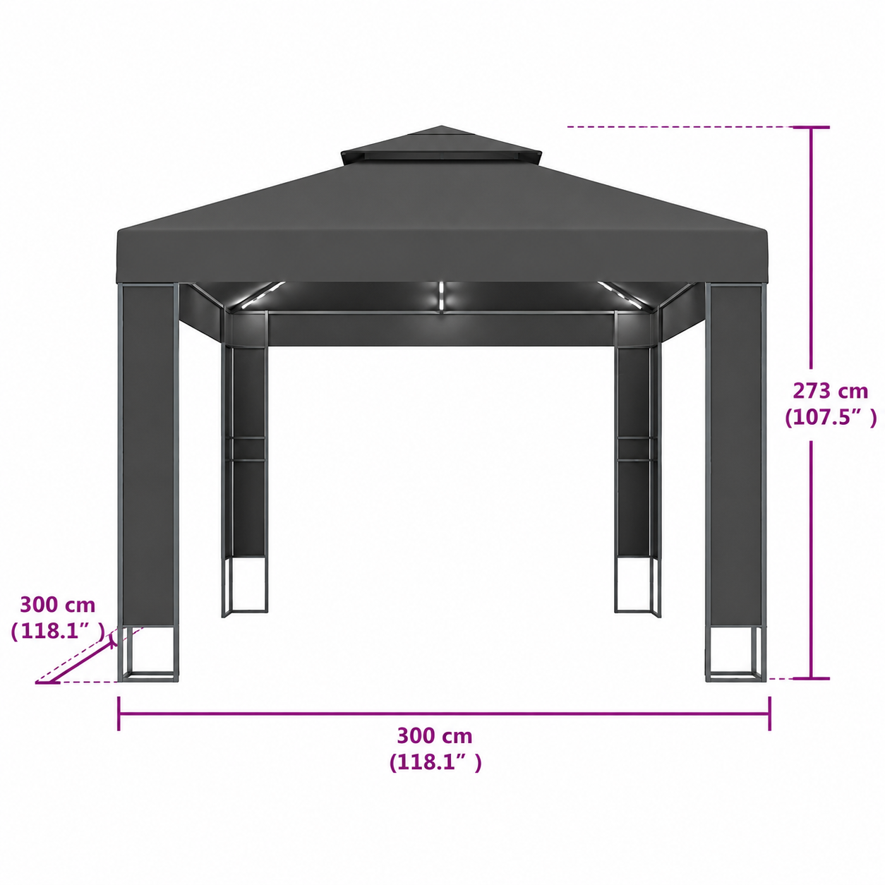 Tonnelle de jardin lumières LED 3x3 m