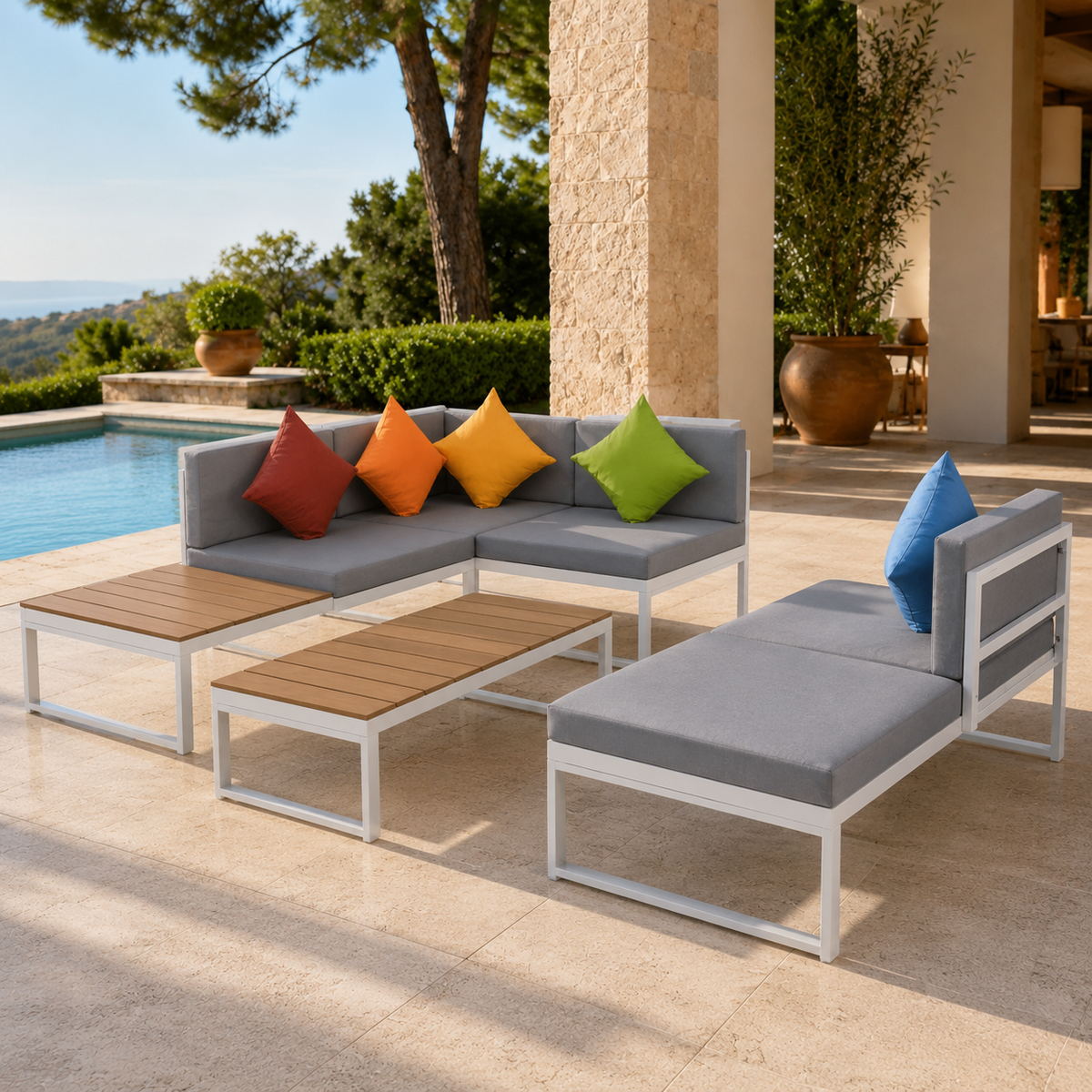 Salon de jardin Aluminium 4 pcs avec coussins