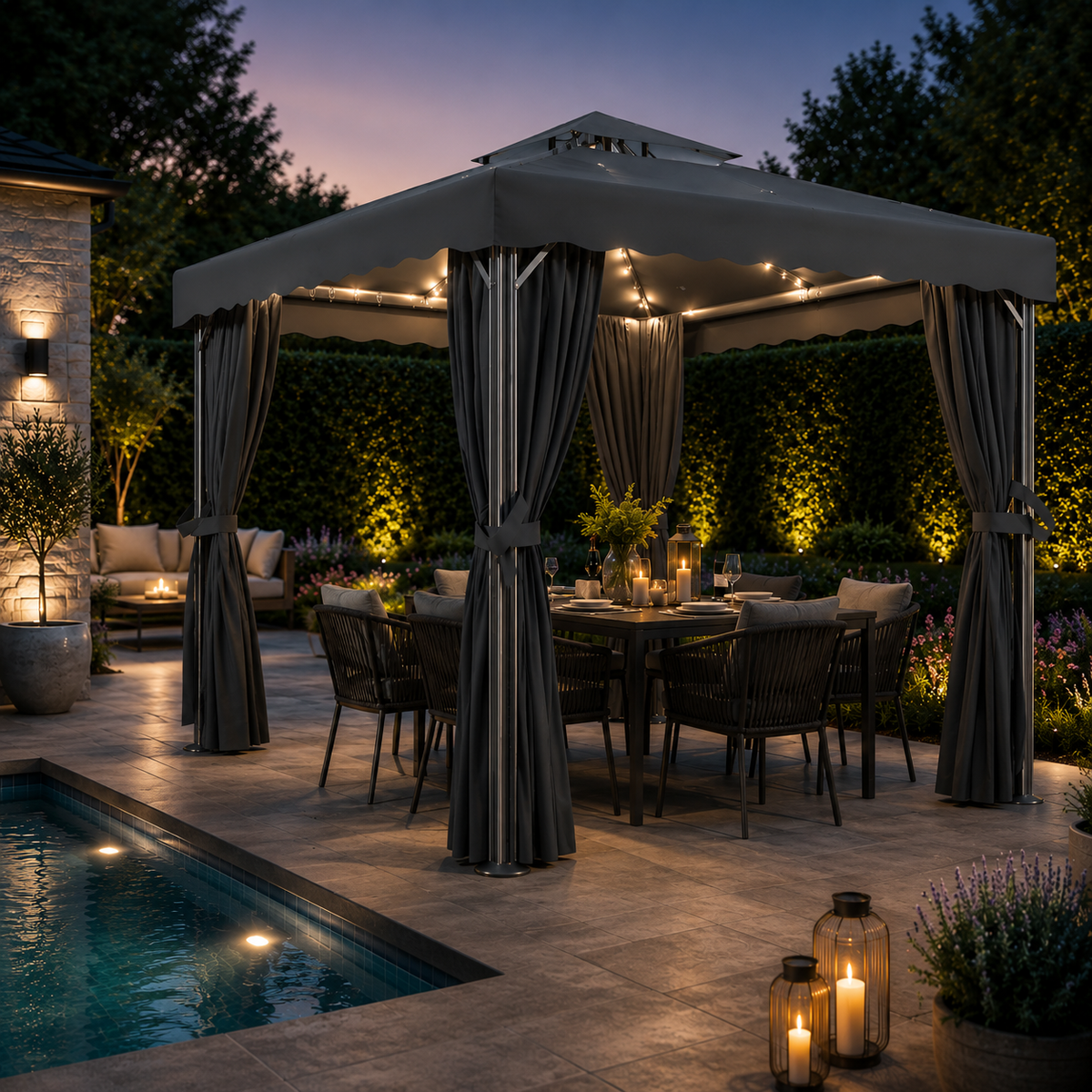 Tonnelle de jardin lumières LED 3x3 m