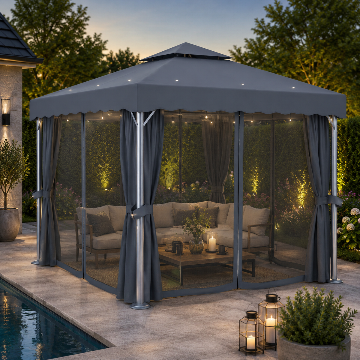 Tonnelle de jardin lumières LED 3x3 m