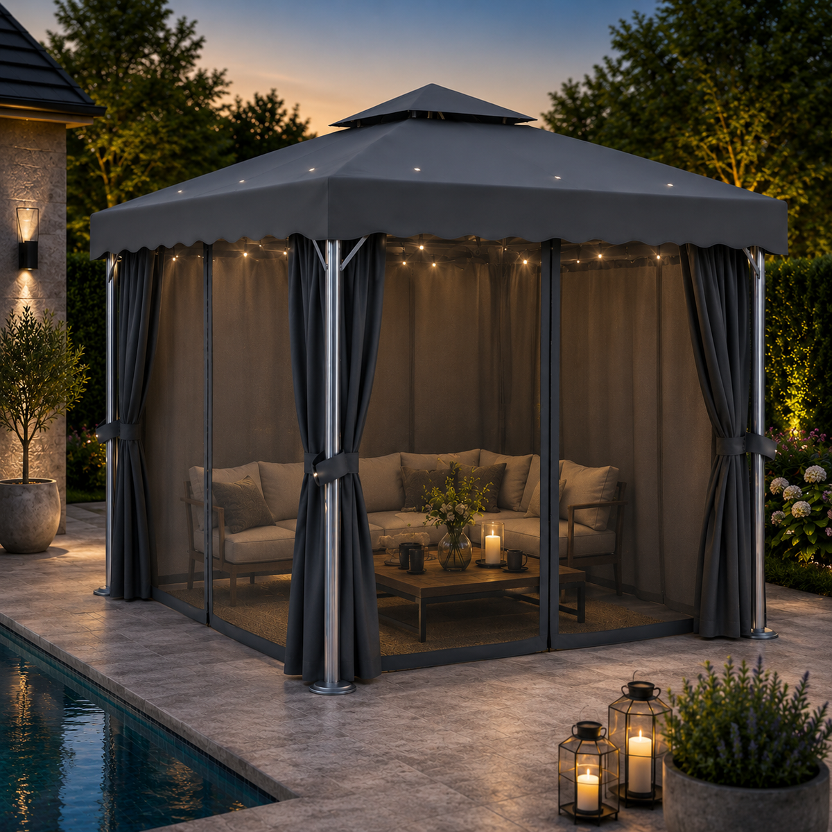 Tonnelle de jardin lumières LED 3x3 m