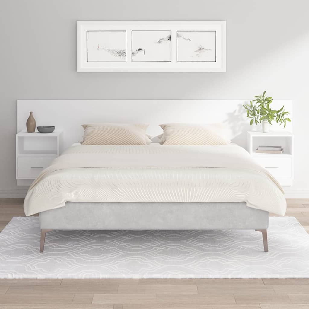 Tête de lit bois 160 cm étagères & tiroirs