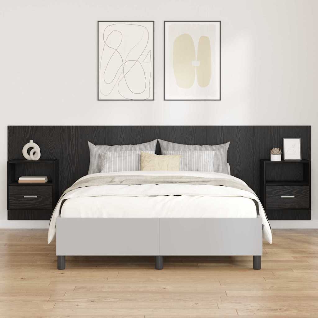 Tête de lit bois 160 cm étagères & tiroirs